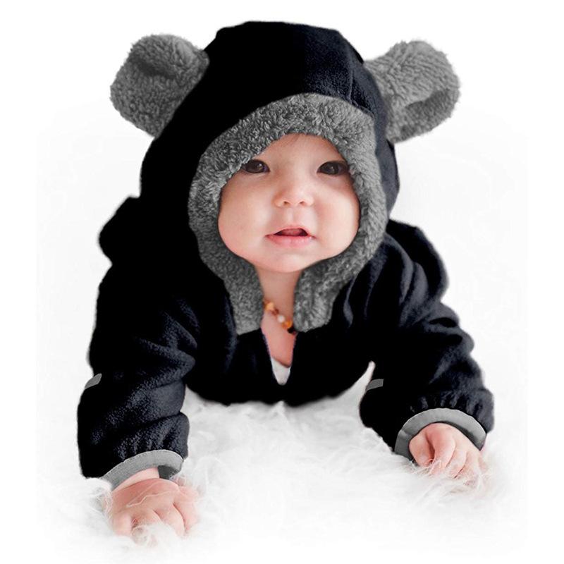 Boys and Girls Bear Long Sleeve Hooded Foot Wrapped Bodysuit Crawling Suit