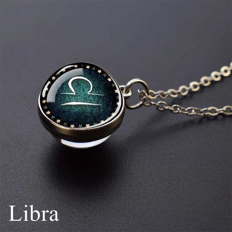 New Fashion 12 Constellation Glass Ball Pendant Necklace Zodiac Sign Necklace for Men Women Birthday Gift