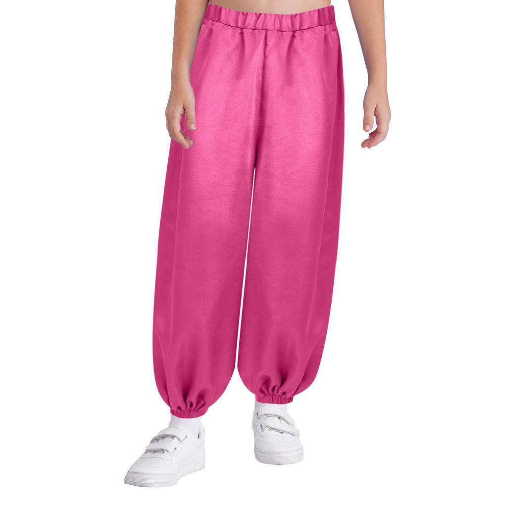 Pantaloni da Danza del Ventre per Ragazze Casual Larghi Monocolore Vita Elastica Pantaloni a Bloomers di Raso Abbigliamento per Esibizioni sul Palco