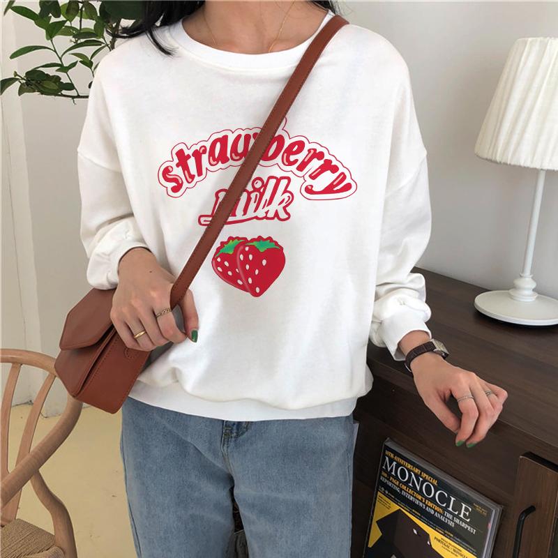 Tumblr Harajuku Kawaii Erdbeere Brief Hoodie Sweatshirt Frauen Kpop Chic süße rosa Sweatshirts warme Sweatshirt lässig Mädchen Top
