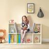 GINGER HOME – Bibliothèque enfant 3-en-1 avec banc, 6 casiers + 2 étagères, coussins, blanc, 112×28×61 cm