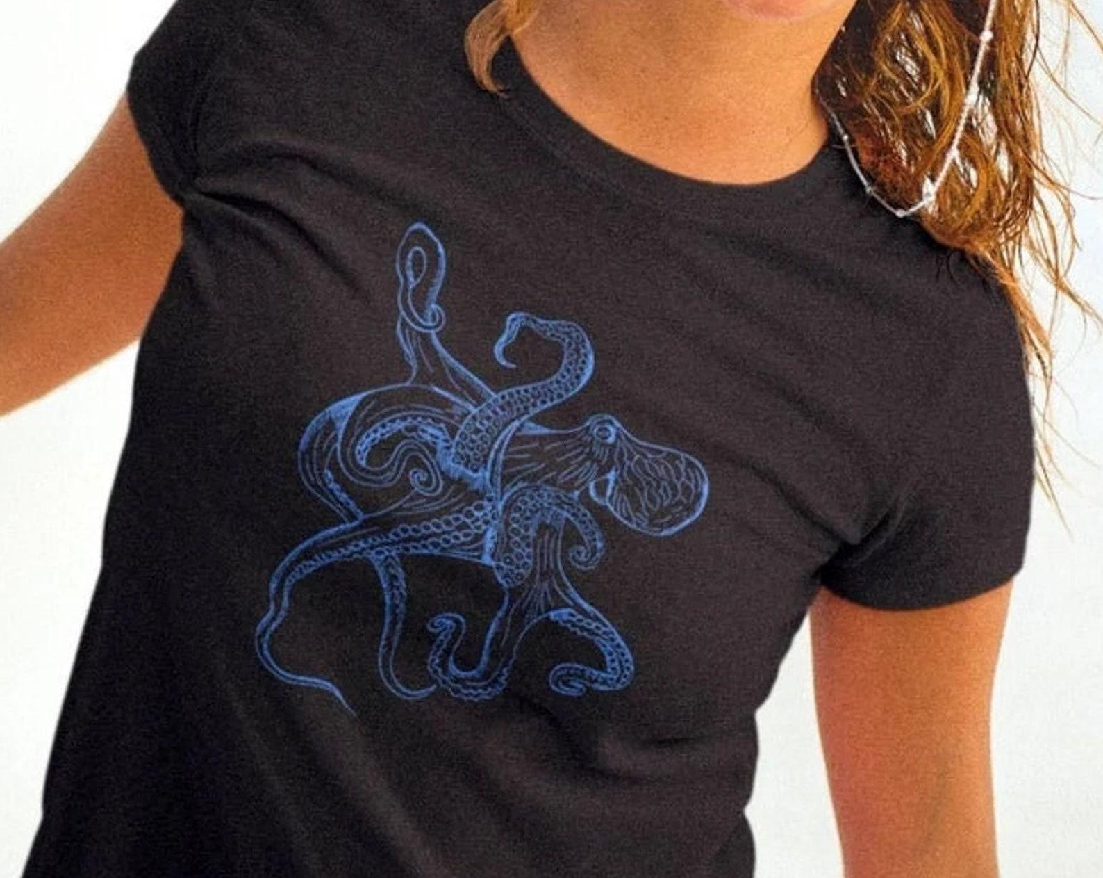 T-Shirt Women Sea Graphic Squid Diving Motif Octopus Woman T-Shirt 3XL