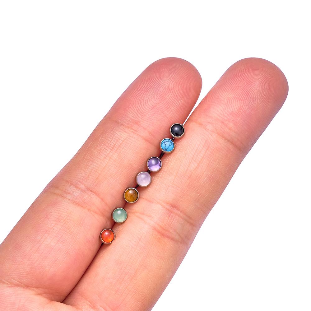G23 Titanium Circular Needle Ear Lip Studs with Natural Stone Top Labret Tongue Nose Stud Earrings Body Piercing Jewelry