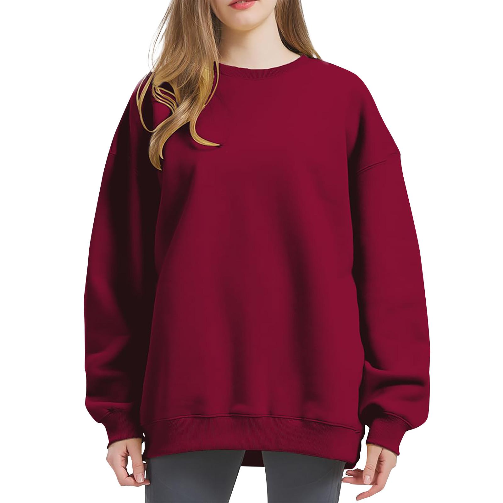 

Женский модный однотонный свитер с длинным рукавом и круглым вырезом XL красный