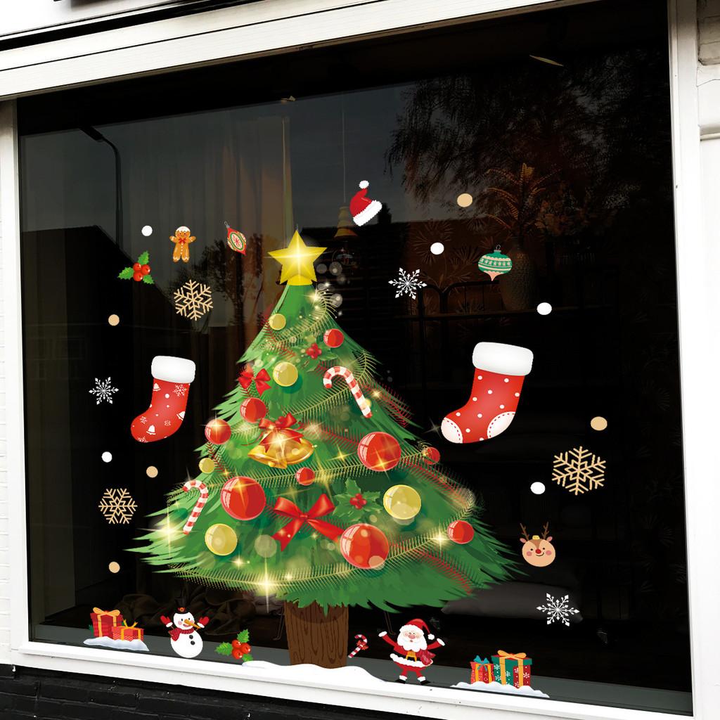 Static Christmas Cling Pvc Sticker With Santa And Tree For Holiday Decor Window
