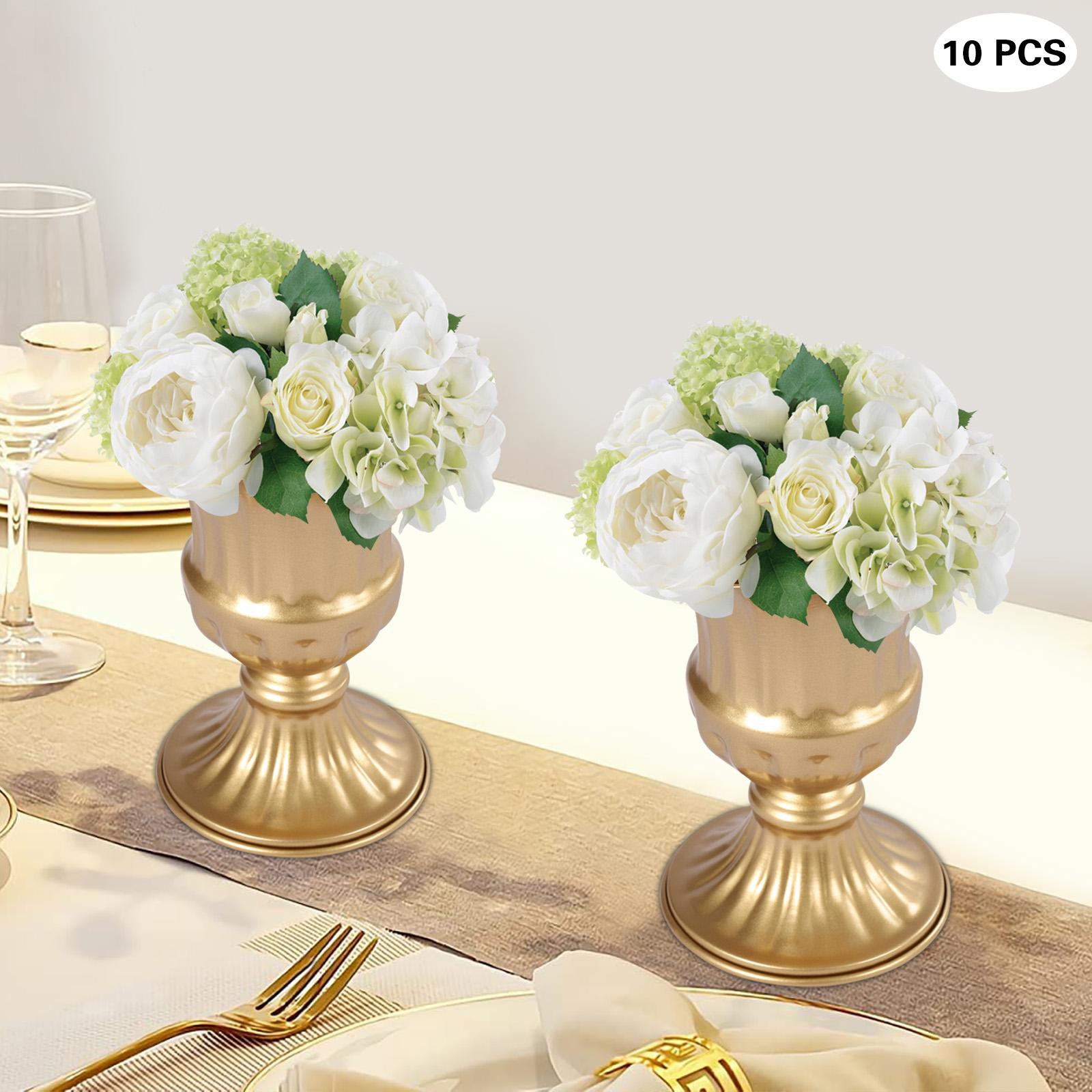 

10Pcs Wedding Vase Set - 6.3 In Tall Metal Flower Pot for Table Centerpiece, Bridal Party Reception Decorations, Home Garden Urn золотий