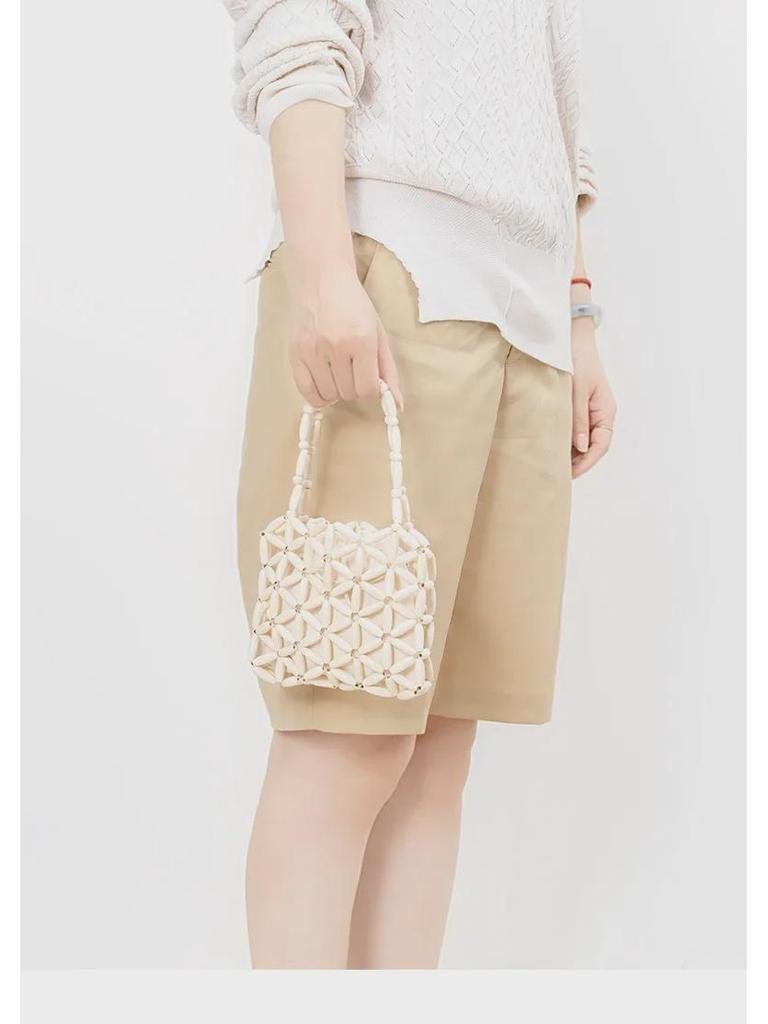 ENSPT Hand-Woven Wooden Beads Women's Summer Handbag - Trendy Niche Design for Commuters