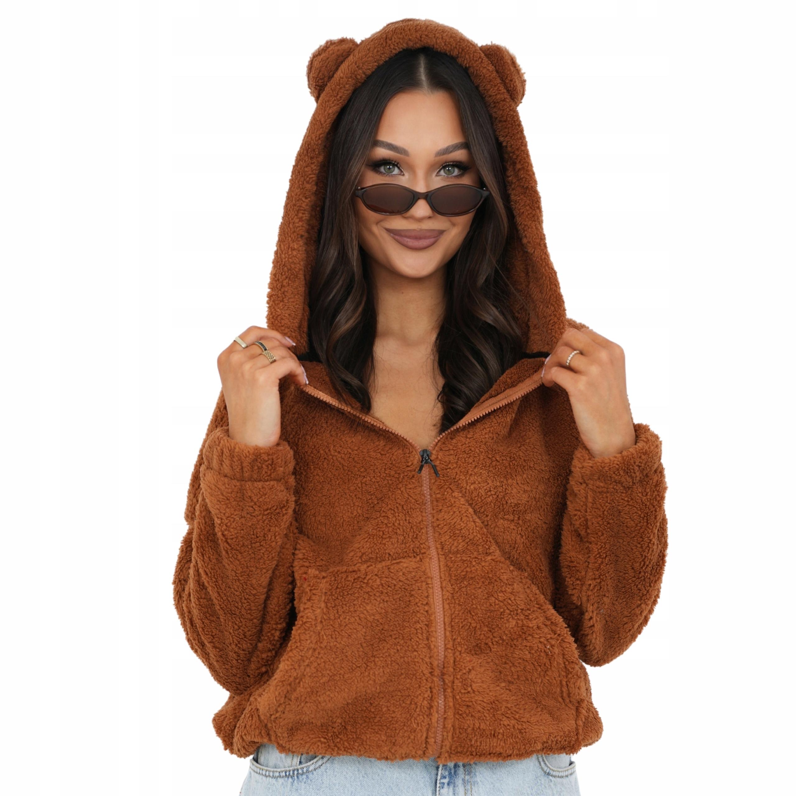 Dameslosse Rits Hoodie met Pluche Teddy Oren Kaneel / black