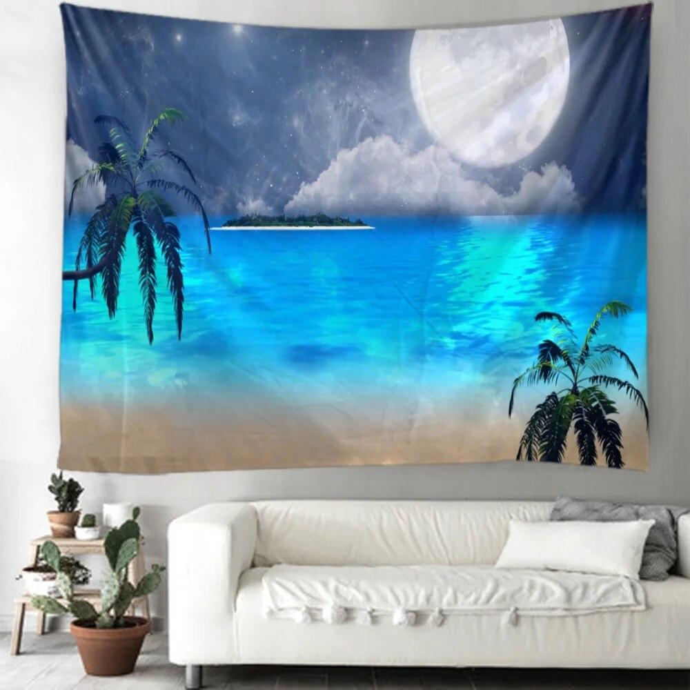 Starry Sky Tapestry Decoration Moon Night Landscape Printing Wall Hanging Living Room Bedroom Art Decoration Blanket