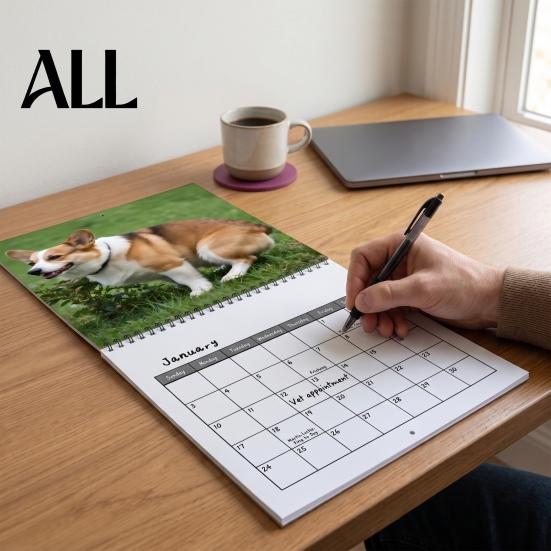 Durable Coil Binding Calendar 2027 Pooping Dogs Square Wall Calendar, Funny Dog Theme 12 Month Hanging Monthly Planner for Home Office, White Elephant