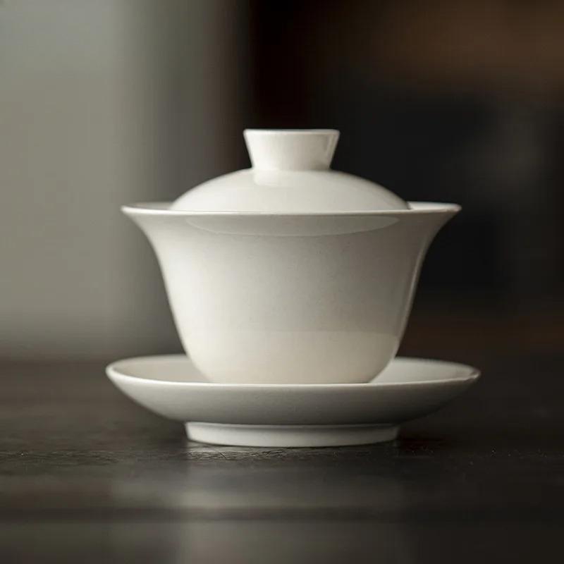160ML Grass Ash Three Talents Gaiwan Creative Tea Tureen Household Tea Bowl With Lid Kit Tea Brewing Cover Bowl Cha Decoration