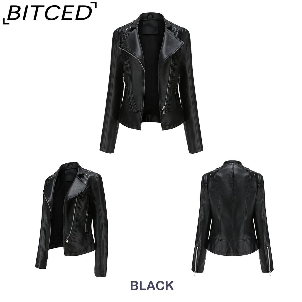 BITCED Spring/Autumn Women's Leather Jacket Slim-Fit Lightweight Short Jacket Biker Jacket