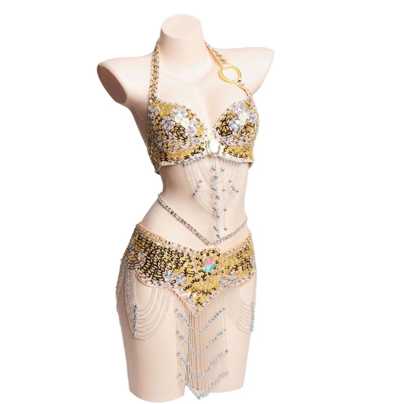 2Pieces Tribal Belly Dance Bra and Belt Belly Dancing Outfit Belly Dancer Costumes for Women