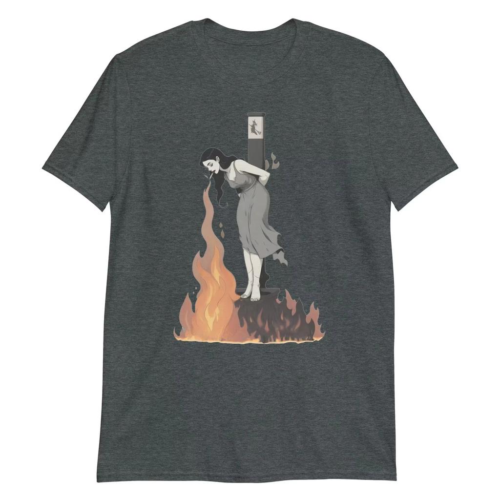 Witches Lighting Cigarettes While Burning Graphic Printing Autumn Luxury Brand Cotton Men's and Women's T-Shirts Short Sleeves