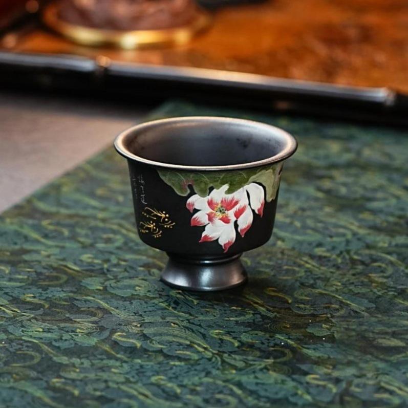 

100ml Yixing Zisha Hand-painted Lotus Teacup Retro Tea Bowl Set Of Cups Tea-tasting Meditation Cup Chazhan Master Cups Drinkware