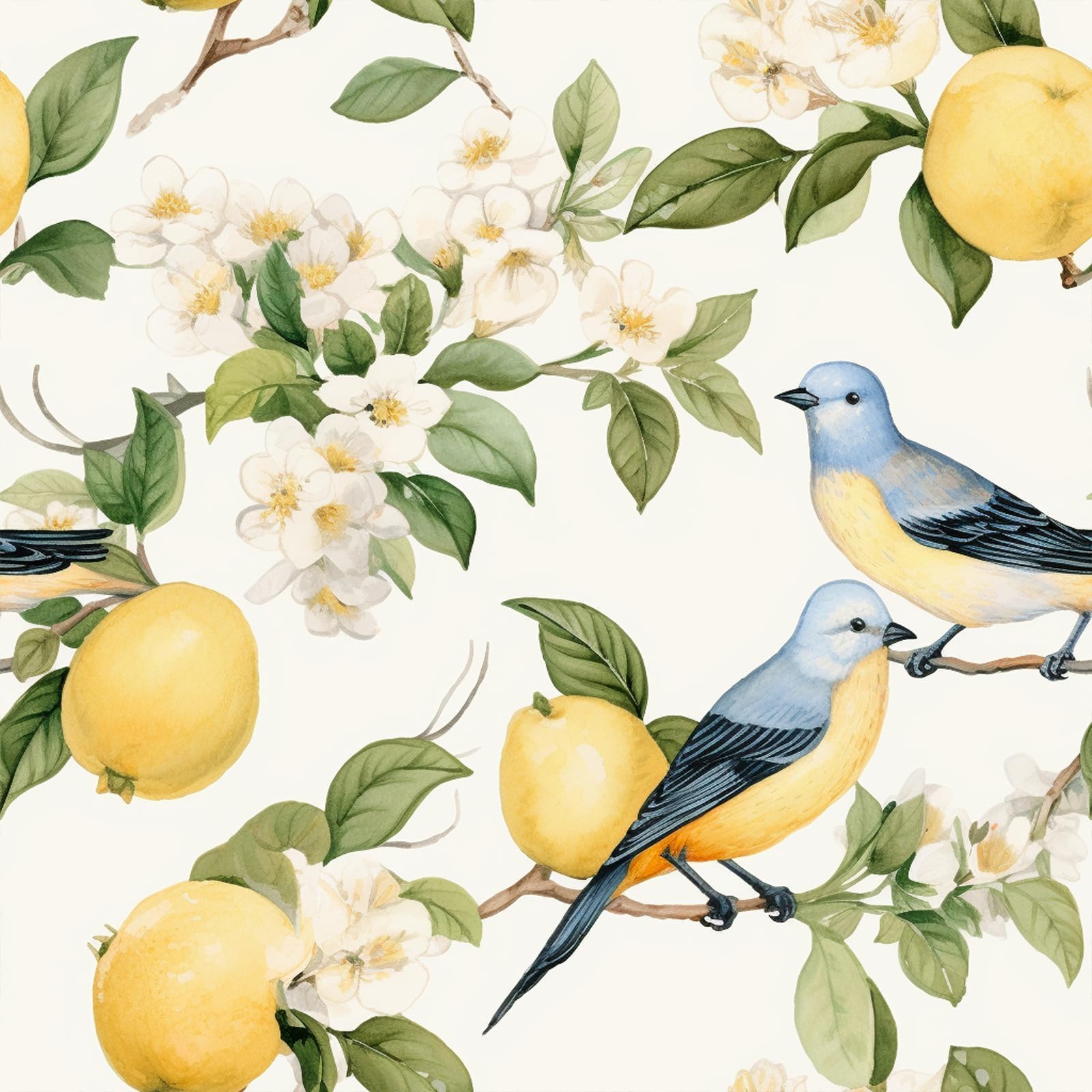 

VEELIKE Floral and Bird Lemon Pattern Wallpaper Heat Thick Cutting Suitable for Sliding Stain Stylish Nordic Toilet Sliding Rental Interior Wall x 3M бежевый