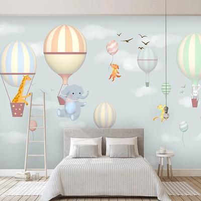 3d Heteluchtballon Muurschildering Olifant Konijn Handgeschilderde Muurschildering Sneeuwvlok Cartoon Kinderkamer Behang