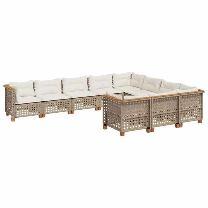 VidaXL Salon de jardin avec coussins 10 pcs beige résine tressée 3262036