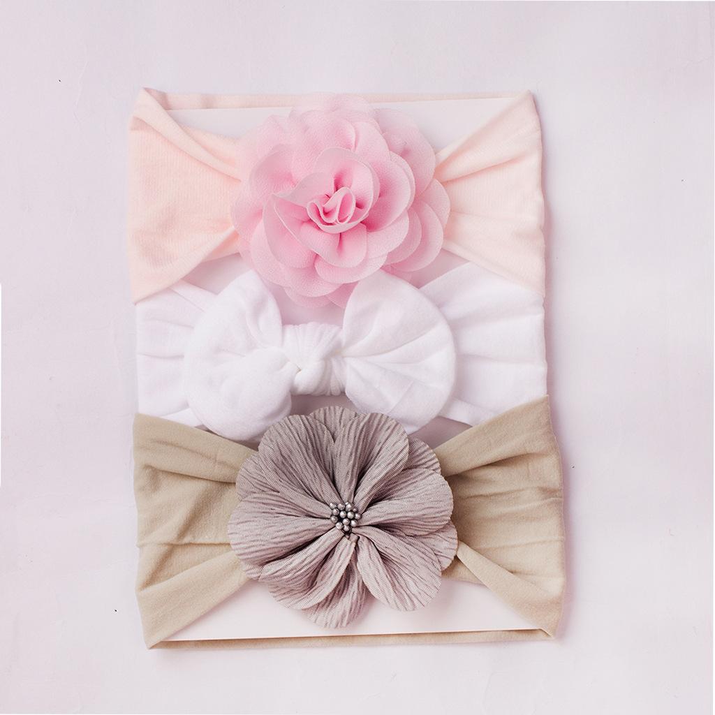 3Pcs Cute Baby Flower Headbands Set, Soft Bow Nylon Hair Bands for Infants
