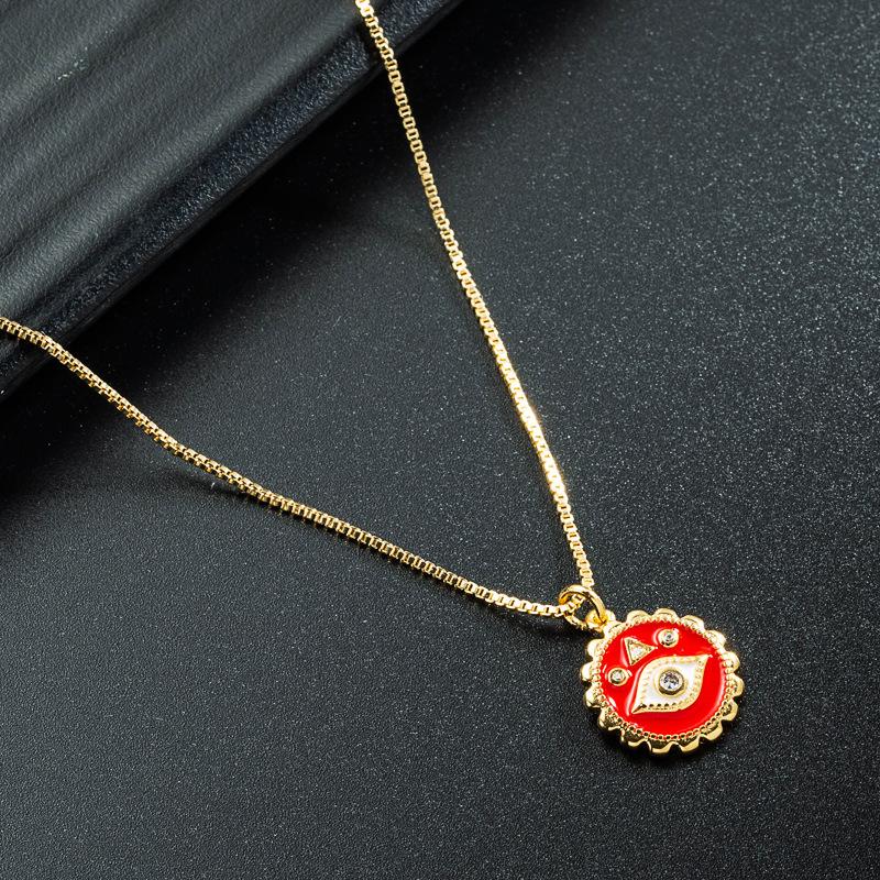 Meier Devil s eye series round eye pendant necklace - women s copper plated enamel clavicle chain красный