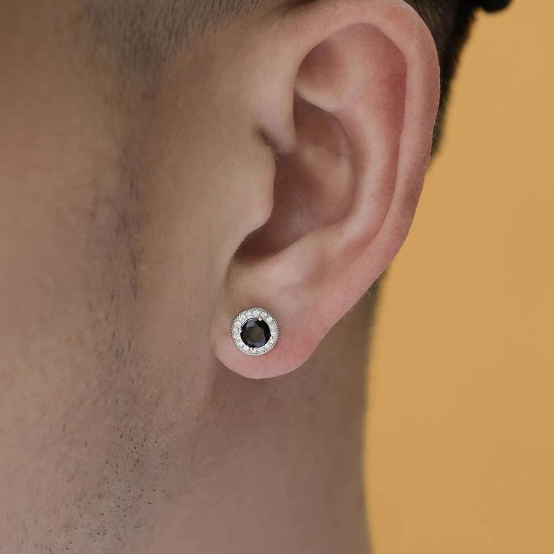 Trendige 925er Sterling Silber Nadelohrringe für Herren Schmuck Charmante Kristall Schwarze Ohrringe Männliche Piercing Accessoires