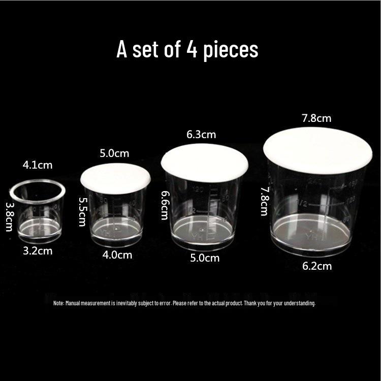 Trzyczęściowy plastikowy zestaw kubków miarowych z pokrywkami i podziałką - 200 ml, 100 ml, 50 ml