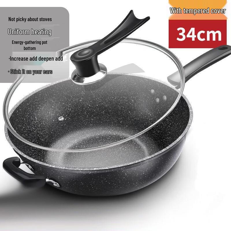 ZISIZ 34cm Wrought Iron Flat Bottom Wok