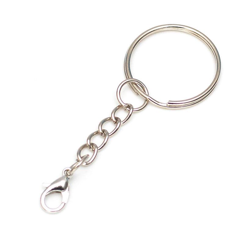 Metal Keychains with 30mm Ring, Lobster Clasp, and 25mm Loop Pendant