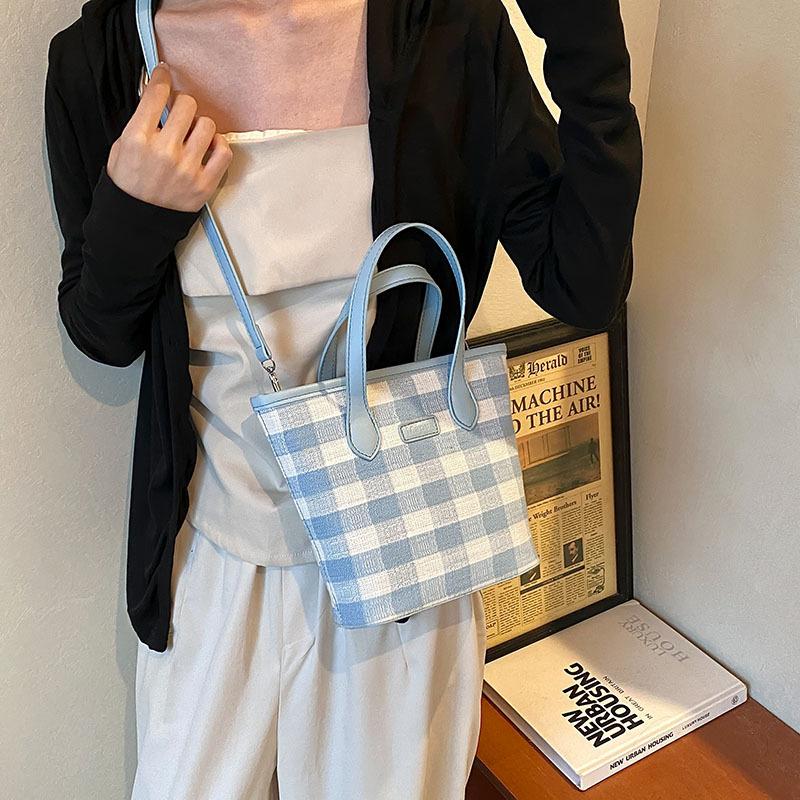Sweet Design Pink Plaid Bucket Bag Women's 2025 New Temperament Vegetable Basket Handbag Shoulder Messenger Bag