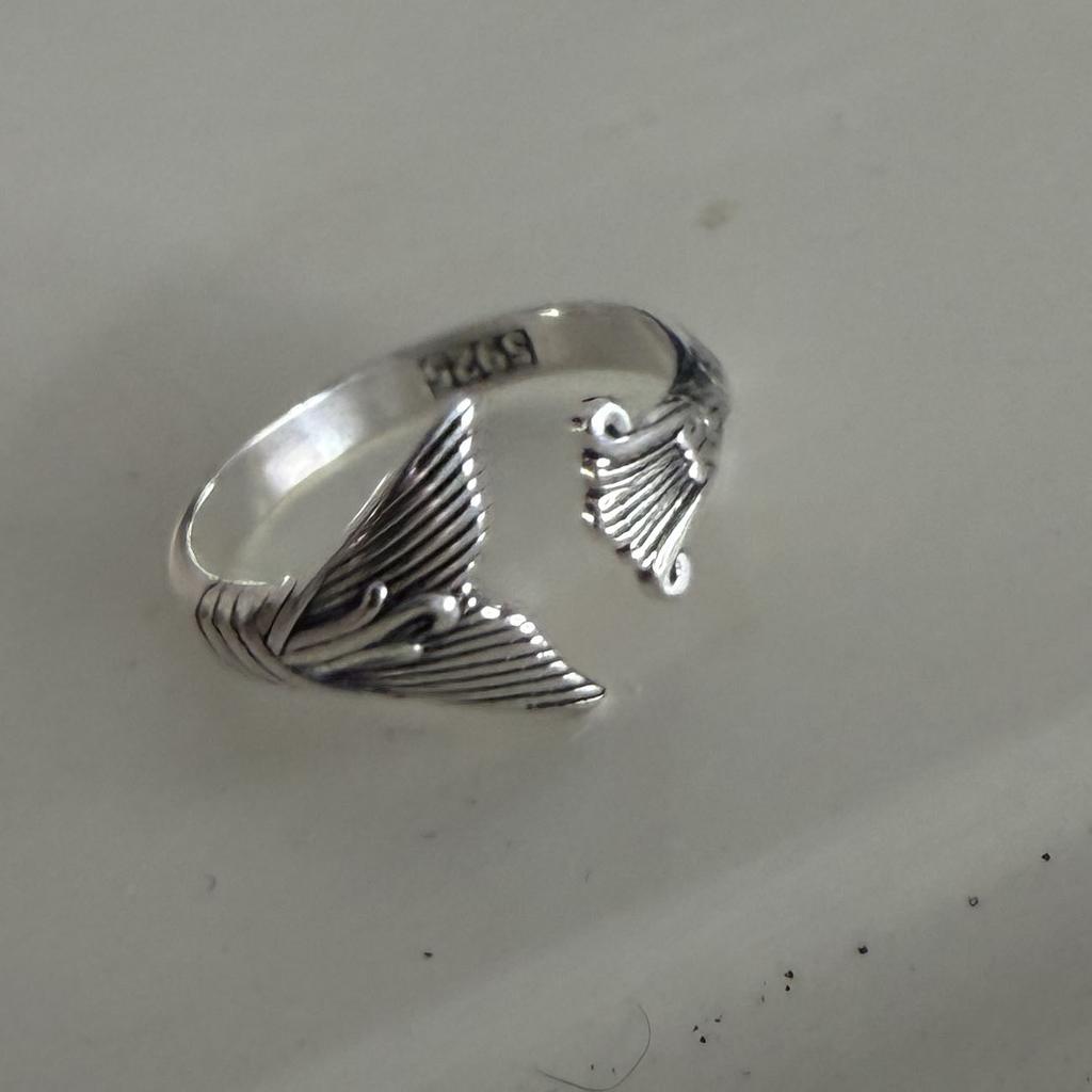 BF CLUB 925 Sterling Rings for Women Simple Geometric Handmade Irregular Retro Whale Tail Ring Allergy For Birthday Gift