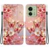 Handmade PU Leather Flip Case for Motorola Edge 40 Anti-Slip Shockproof Cover with Wrist Strap & Heart/Rose Cat Designs