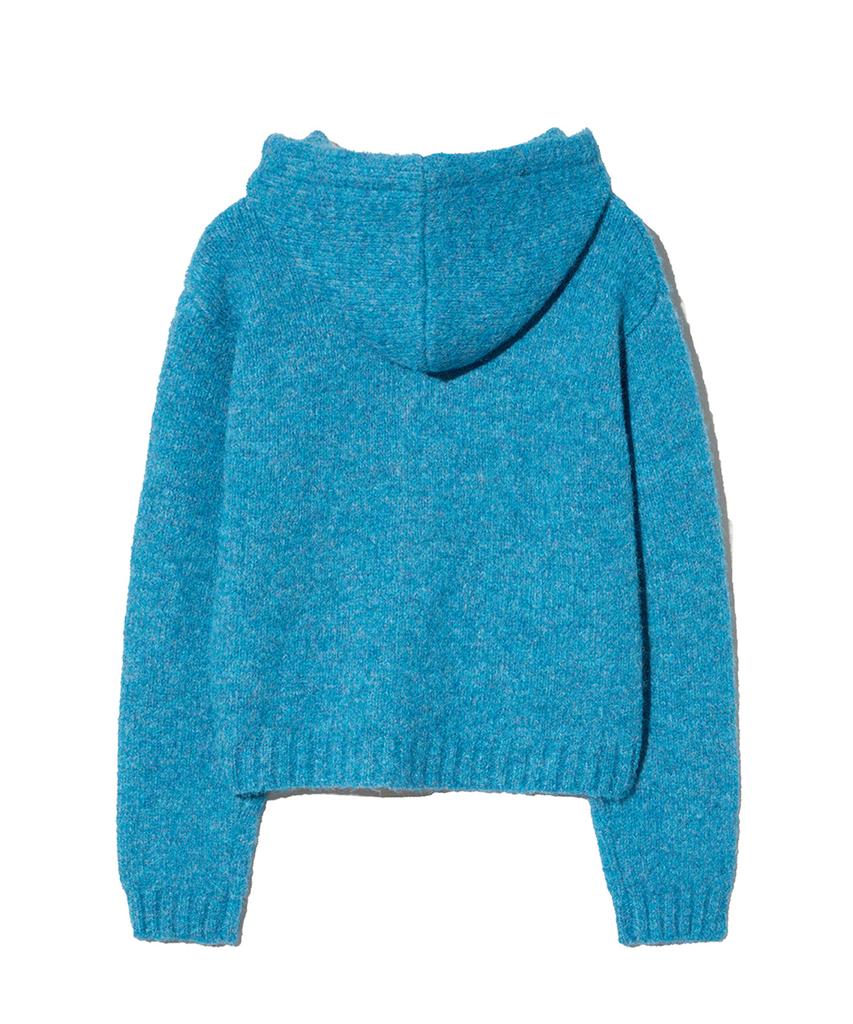Felpa con cappuccio YALE da donna in maglia pelosa corta con zip_Blu