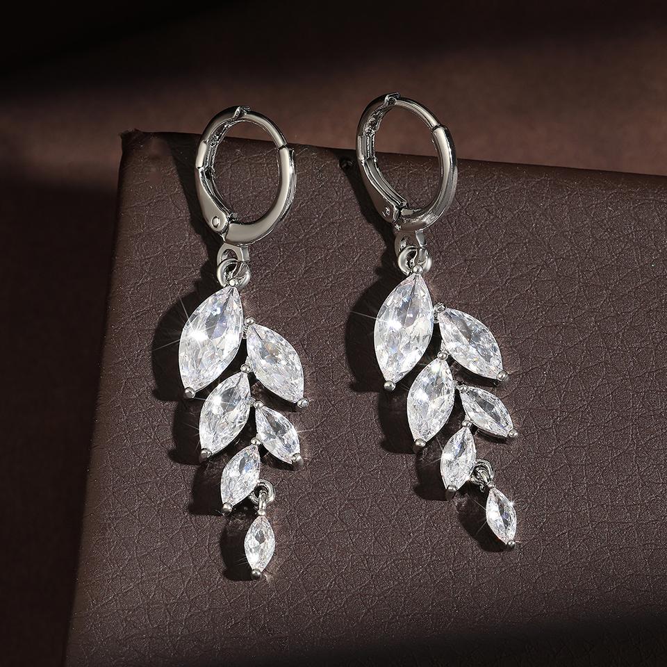 Lucky Star Jewelry Women's Zakol Classic Marquise Leaf Zircon Tassel Hanging Earrings For Sparkling Clear Aaa Zircon Bridal Wedding Zircon
