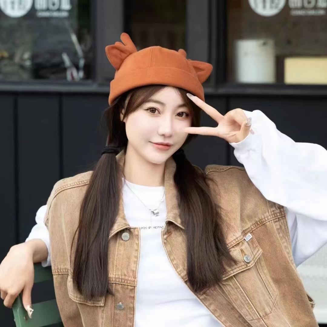 

Unisex Deer Ear Cute Dome Caps Men Women Fashion Melon Beanie Htas Korean Solid Color Autumn Winter Hip Hop Hat Gorras Adult кирпич красный