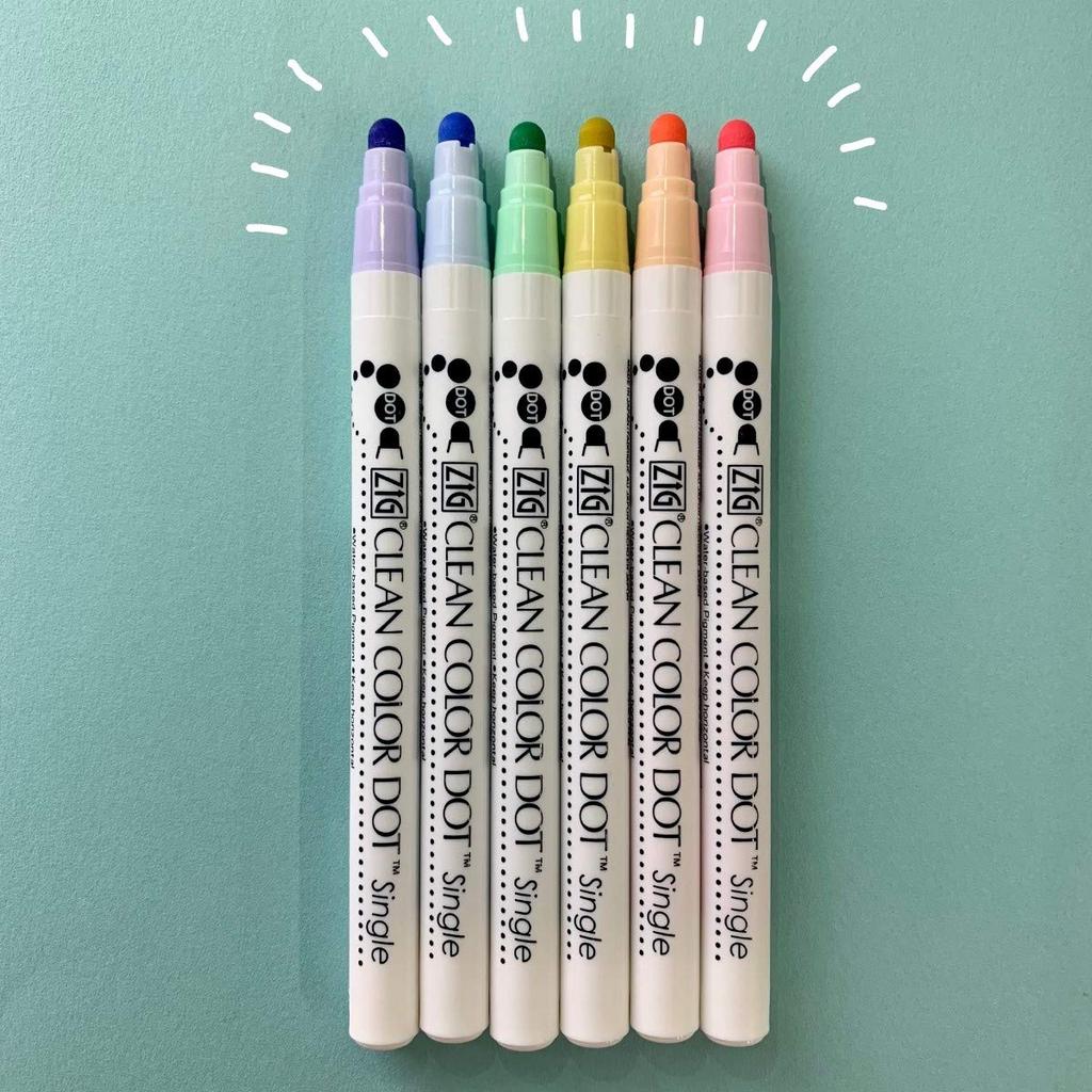 Kuretake ZIG Clean Color Dot Markers, Gentle 6-Color Set, AP Certified, Ideal for Marking Planners/Diaries, Photocopyable, Acid-Free, Lightfast, Odorl