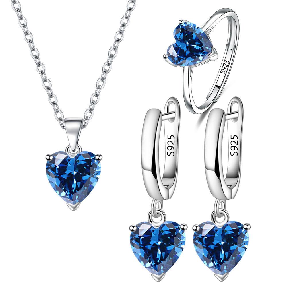 925 Silver Jewelry Sets For Women Heart Zircon Ring Earrings Necklace Wedding Bridal Elegant Christmas