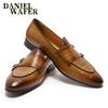 Luxury Men's Loafers Genuine Leather Shoes Brown Black Double Monk Strap Slip On Pointed Toe Office Wedding Dress Casual Shoes