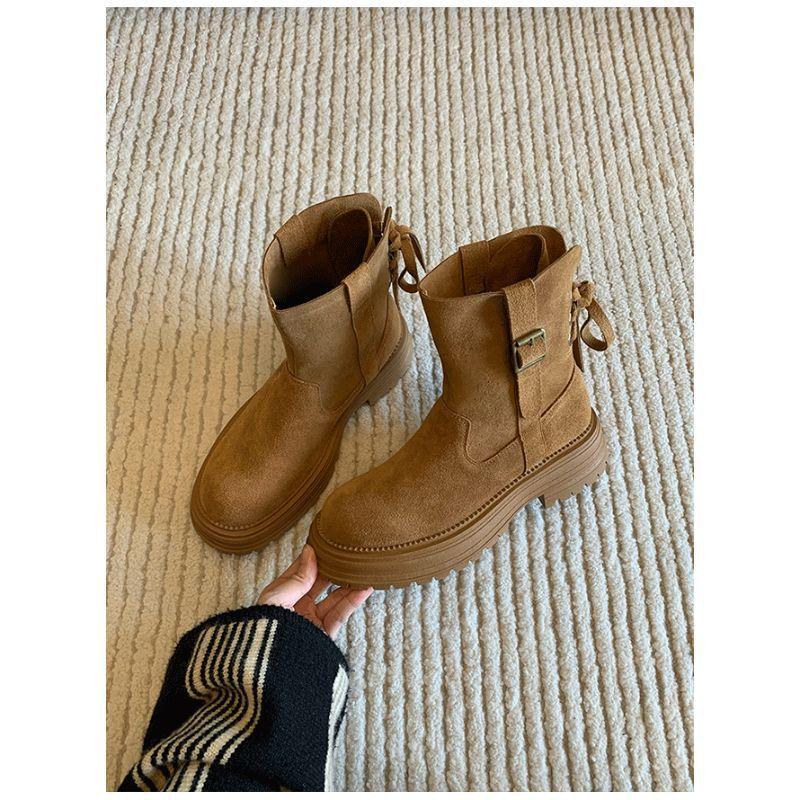 

Platform Martin Boots Women s Coarse Heel Short Boots Skinny Boots Vintage Maillard Khaki Back Strap British Boots 35 верблюд