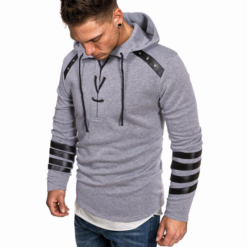Autumn And Winter Hooded Men'S Leather Casual Personalized Fashion Hoodie Patchwork Top For Men