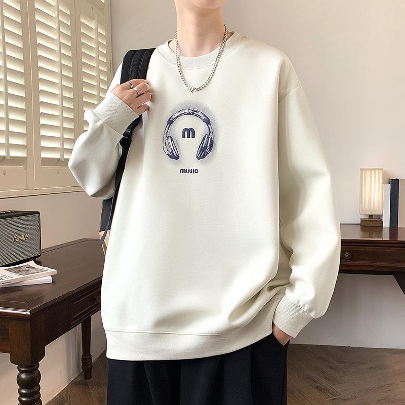 Men's Round Neck Hoodie, New Style: Spring, Autumn & Winter, Plus Velvet, Long Sleeve, Youth & Big Kids Trendy T-shirt