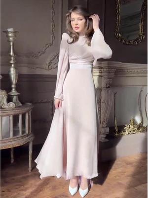 2024 Women's French Style High Neck Long Sleeve Waist-Cinched Maxi Dress