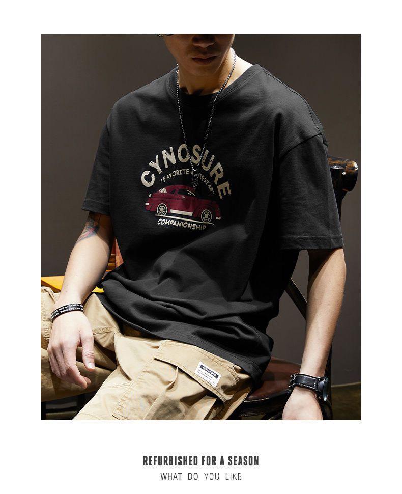 2026 Men's Summer American Retro Cotton T-shirt, Japanese Trendy Brand, Loose Fit, Short Sleeve, Round Neck