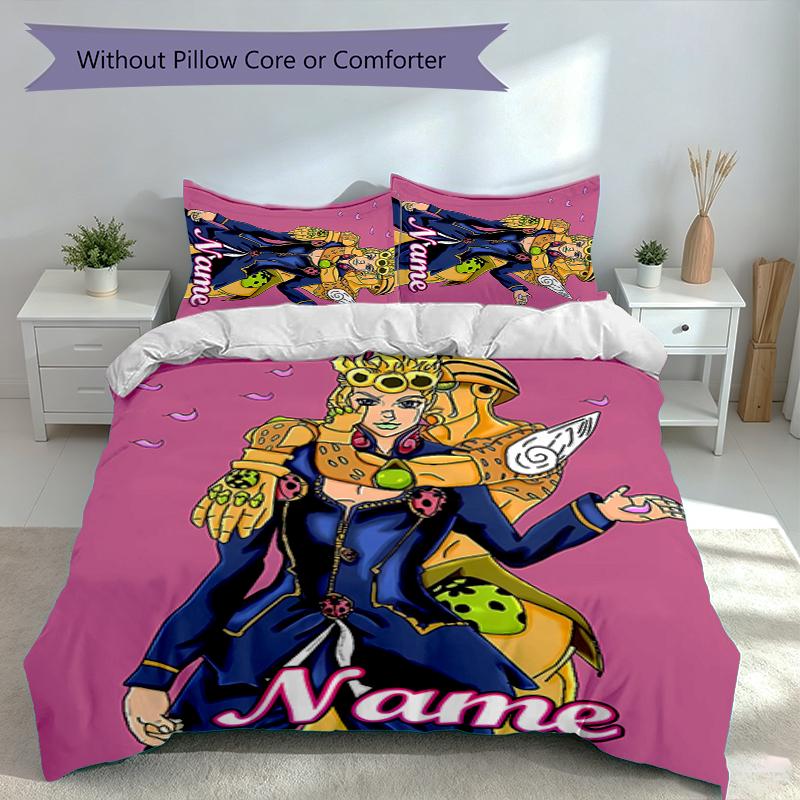 3pcs Custom Name JoJo's Bizarre Adventure Set,Includes 1 Duvet Cover and 2 Pillowcases,All-season Bedroom Decor