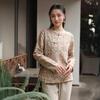 Deer and Andi 2026 Spring Women's Retro Printed Chinese-Style Oblique Lapel Tie-Up Top