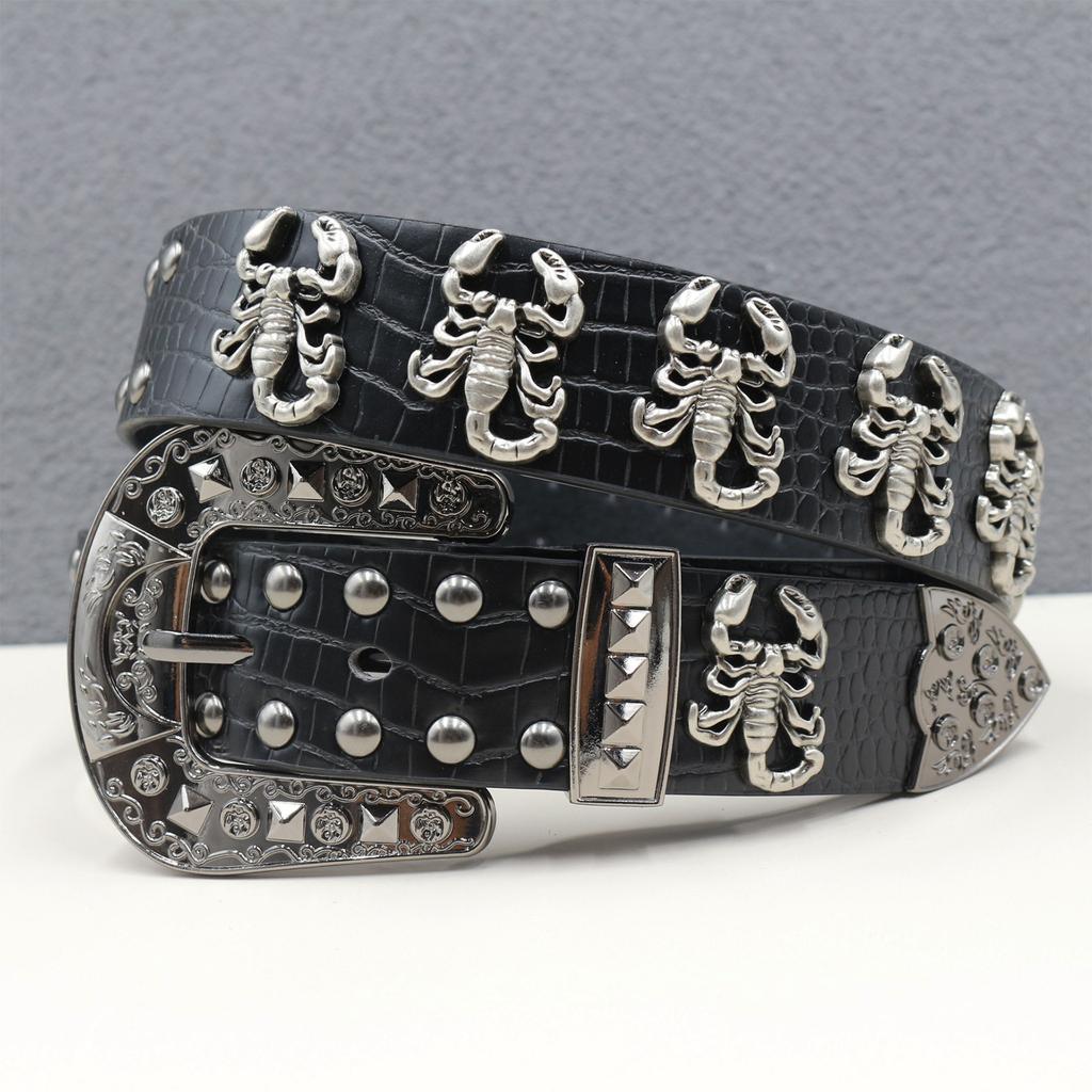 Punk Belt Men Scorpion Rivet Belt Western Belt Hip Hop Punk Personality Street Trousers Belt Men