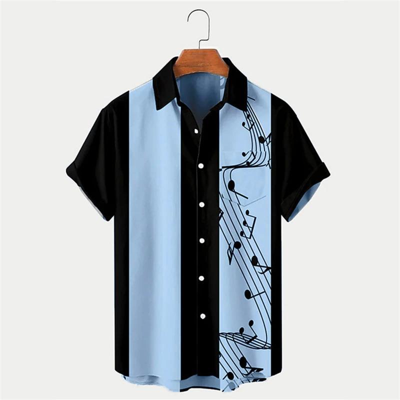 New Men's Shirt Summer Bowling Shirt Note Pattern Printed Daily Short Sleeve Button Comfortable Casual Men's Clothing