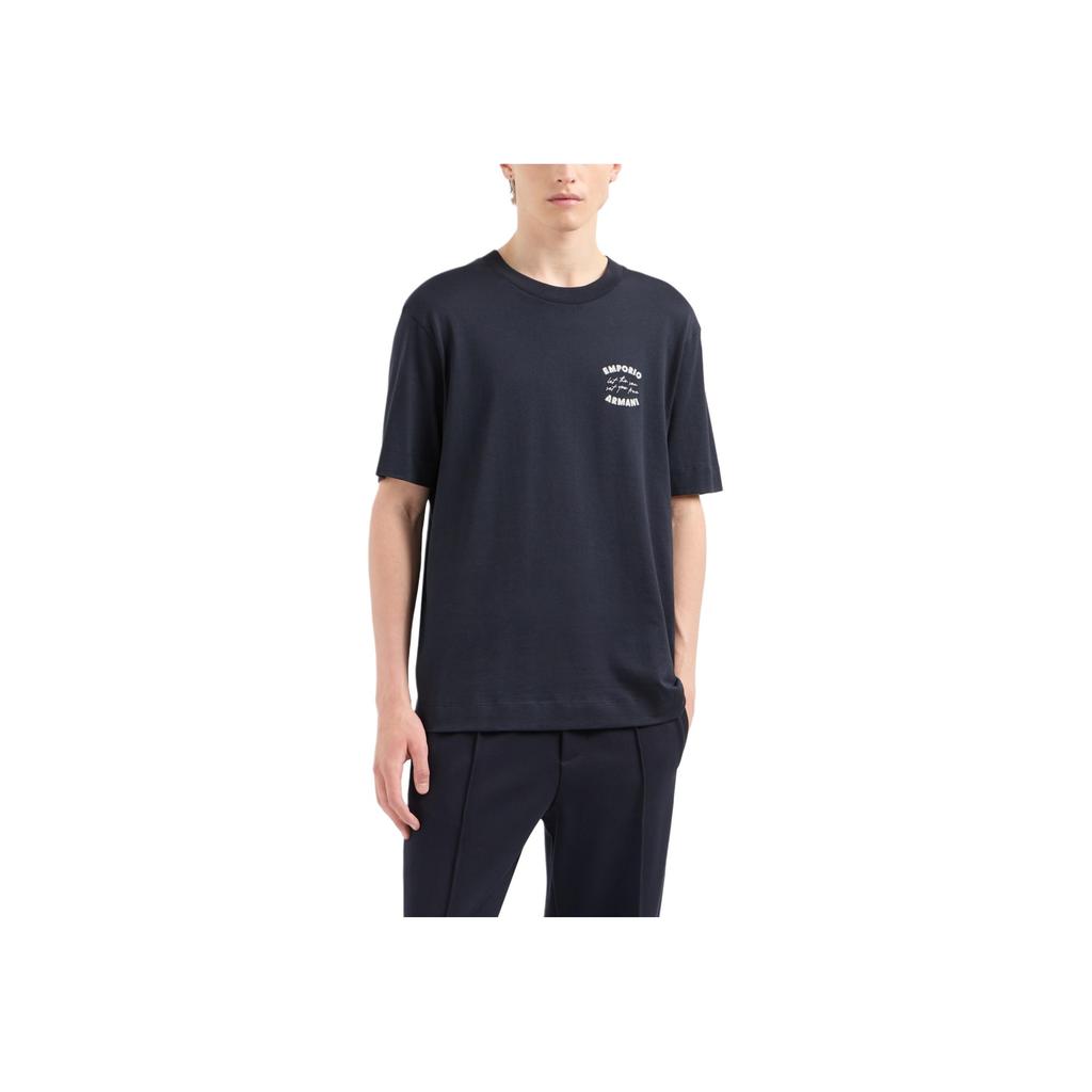 Emporio Armani Solid Color Round Neck Fun Letter Embroidery Short Sleeve T-Shirt Men tops Navy-Blue EM000827-AF12926-UB118