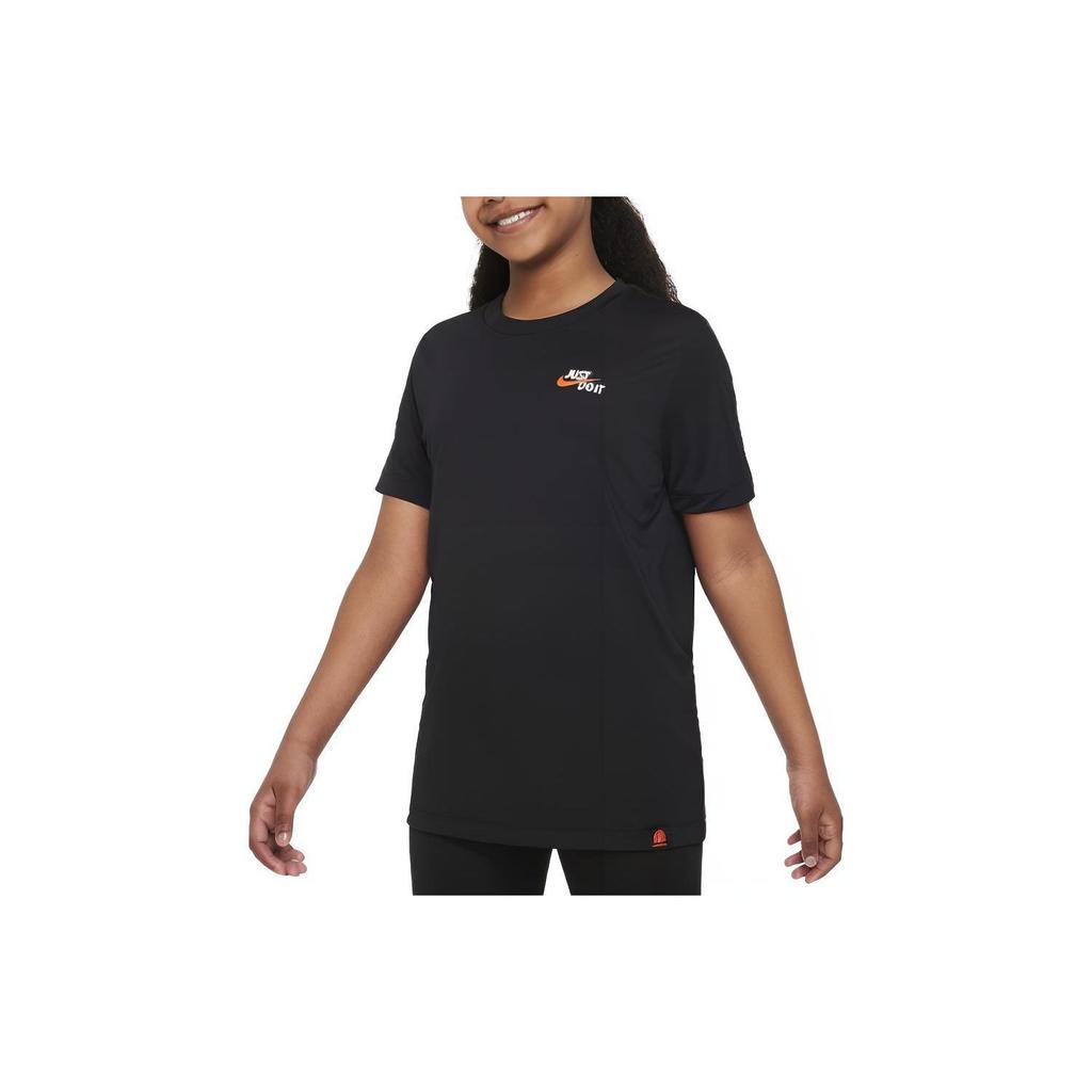 Nike Dětské tričko s krátkým rukávem a kulatým výstřihem s potiskem loga Dri-FIT Černé FD3998-010