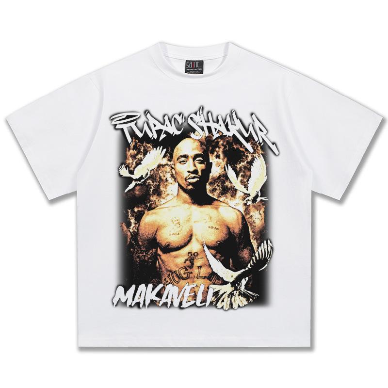 Tupac Shakur Makaveli Graphic T-Shirt Unisex Women Oversized Hip Hop Rapper Casual Cotton Short Sleeve Streetwear Vintage Top