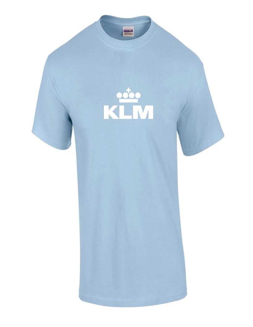 KLM White Retro Logo Shirt Dutch Airline Aviation Geek Sky Blue Cotton T-Shirt L